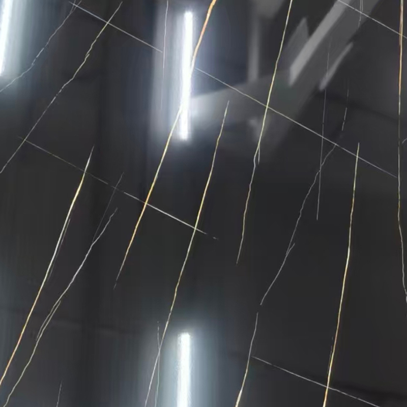 Frith-scratch Black Gold Vein UV Marble Bileog le haghaidh Maisiú Balla Intí
